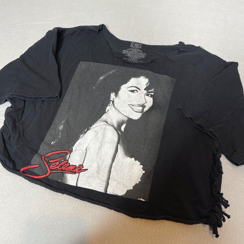 Selena Distressed Crop Top Band Tee‎ Grunge Black